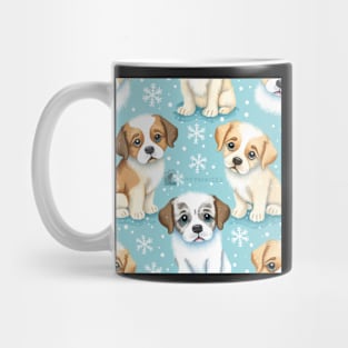 Cartoonish pups on snow - seamless pattern Mug